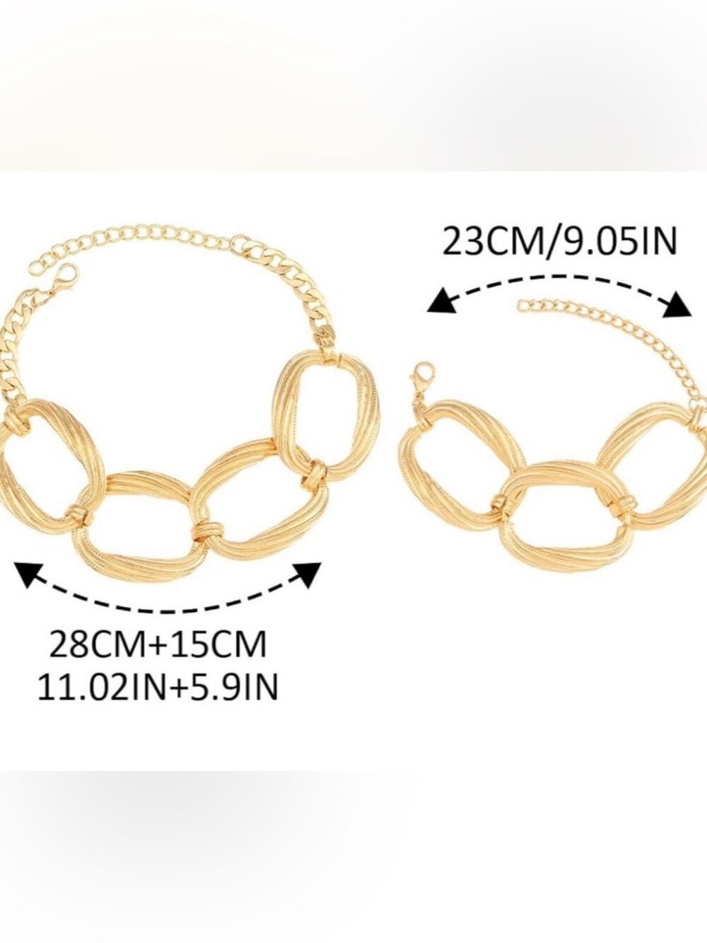 Gold Oversized Link Necklace and Bracelet Set - Picture 2 of 3